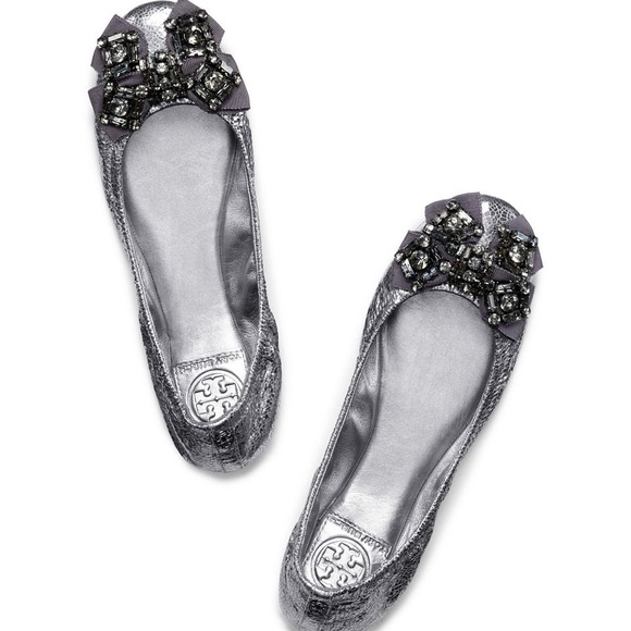 Tory Burch The Azalea Ballet Flats Sliver 5 - Picture 1 of 8